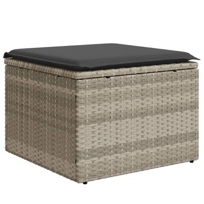 vidaXL Sgabello Giardino e Cuscino Grigio Chiaro 55x55x37cm Polyrattan