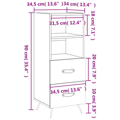 vidaXL Credenza Grigio Sonoma 34,5x34x90 cm in Legno Multistrato