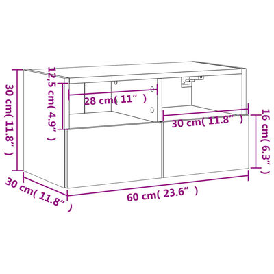 vidaXL Mobile TV a Parete Rovere Marrone 60x30x30 cm Legno Multistrato