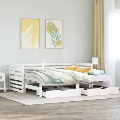 vidaXL Dormeuse con Cassetti Bianco 90x200 cm Legno Massello di Pino