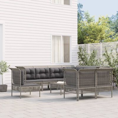 vidaXL Set Divani da Giardino 9 pz con Cuscini in Polyrattan Grigio