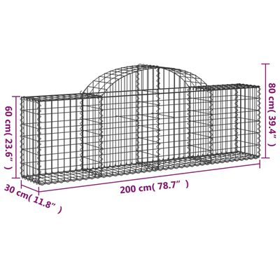 vidaXL Cesti Gabbioni ad Arco 25 pz 200x30x60/80 cm Ferro Zincato