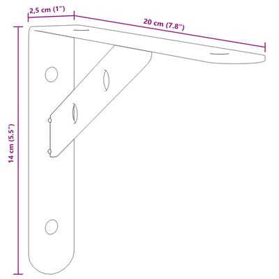 vidaXL Staffe per Mensola 4 pz 20x2,5x14 cm in Acciaio Inox Argento