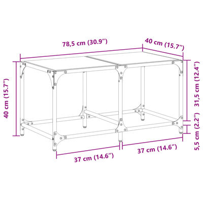 vidaXL Tavolini con Piano Vetro Trasparente 2 pz 78,5x40x40 cm Acciaio