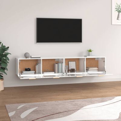 vidaXL Mobili Parete 2pz Bianco Lucido 100x36,5x35cm Legno Multistrato