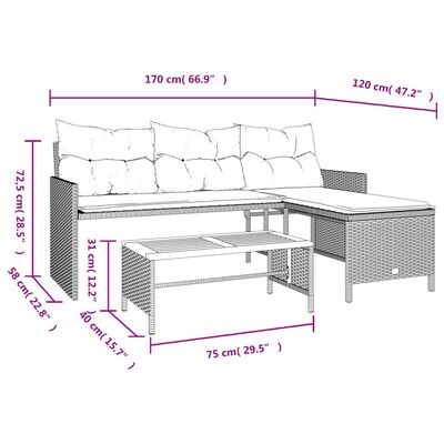 vidaXL Divano da Giardino con Tavolo e Cuscini a L Grigio Polyrattan