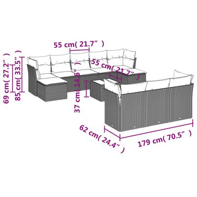 vidaXL Set Divani da Giardino 11 pz con Cuscini in Polyrattan Nero