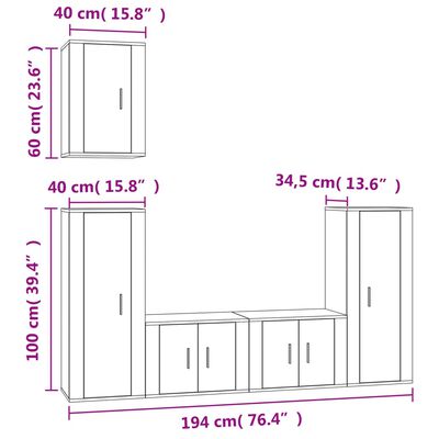 vidaXL Set di Mobili Porta TV 5 pz Grigio Cemento in Legno Multistrato