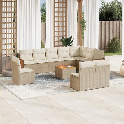 vidaXL Set Divani da Giardino 11 pz con Cuscini Beige in Polyrattan