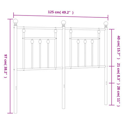 vidaXL Testiera in Metallo Nero 120 cm