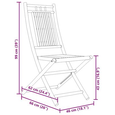 vidaXL Sedie da Giardino Pieghevoli 4 pz 46x66x99 cm in Bambù