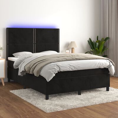 vidaXL Letto a Molle con Materasso e LED Nero 140x190 cm in Velluto