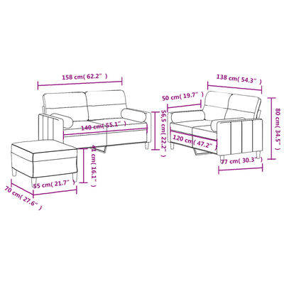 vidaXL Set di Divani 3 pz con Cuscini Grigio Scuro in Tessuto