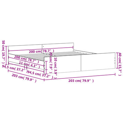 vidaXL Giroletto con Testiera e Pediera Grigio Sonoma 200x200 cm