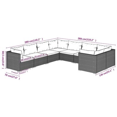 vidaXL Set Divani da Giardino 8 pz con Cuscini in Polyrattan Marrone