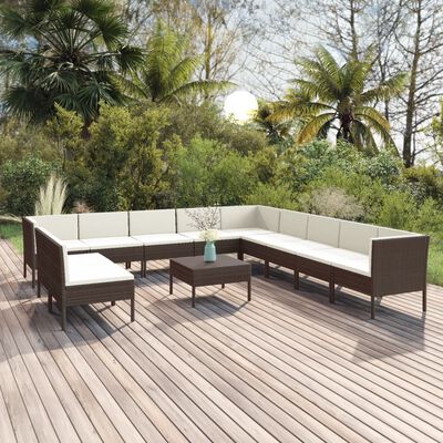 vidaXL Set Divani da Giardino 12 pz con Cuscini in Polyrattan Marrone