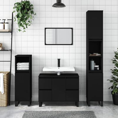 vidaXL Armadietto da Bagno Nero 30x30x100 cm in Legno Multistrato