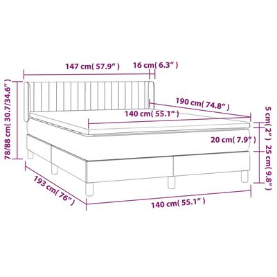 vidaXL Giroletto a Molle con Materasso Blu Scuro 140x190 cm in Velluto