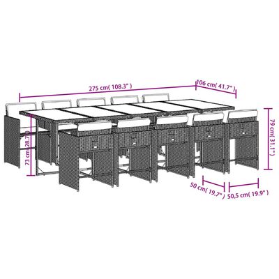 vidaXL Set da Pranzo da Giardino 11pz con Cuscini in Polyrattan Grigio