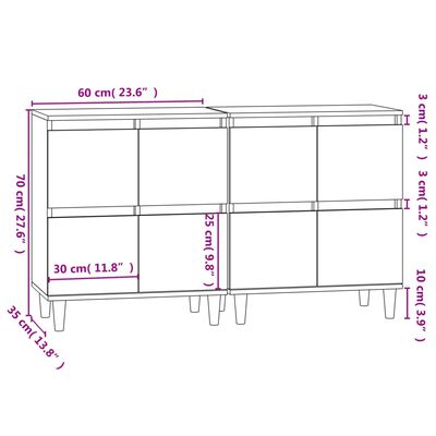 vidaXL Credenze 2pz Rovere Sonoma 60x35x70 cm in Legno Multistrato