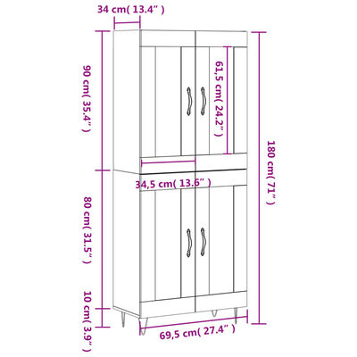 vidaXL Credenza Rovere Fumo 69,5x34x180 cm in Legno Multistrato