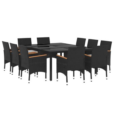 vidaXL Set da Pranzo da Giardino 11 pz in Polyrattan Nero