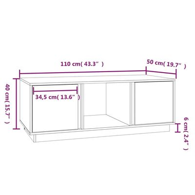 vidaXL Tavolino da Salotto Bianco 110x50x40 cm Legno Massello di Pino