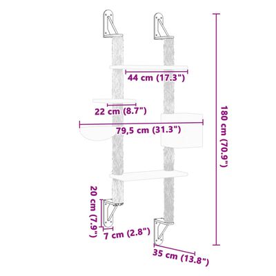 vidaXL Albero per Gatti con Tiragraffi a Parete Grigio Scuro 180 cm