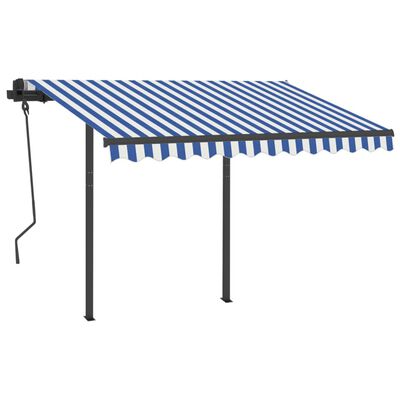 vidaXL Tenda da Sole Retrattile Manuale con Pali 3,5x2,5m Blu e Bianca