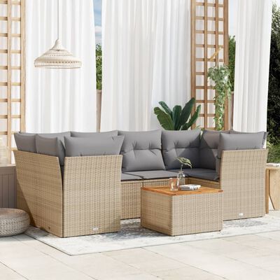 vidaXL Set Divano da Giardino 7 pz con Cuscini Beige Misto Polyrattan