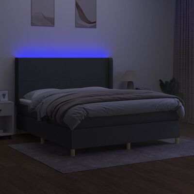 vidaXL Letto a Molle Materasso e LED Grigio Scuro 180x200cm in Tessuto