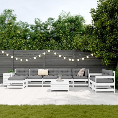 vidaXL Set Divani da Giardino 10 pz Bianco in Legno Massello di Pino