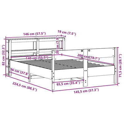 vidaXL Giroletto senza Materasso Marrone Cera 140x200cm Massello Pino