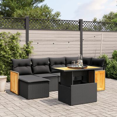 vidaXL Set Divani da Giardino con Cuscini 7pz Nero Polyrattan