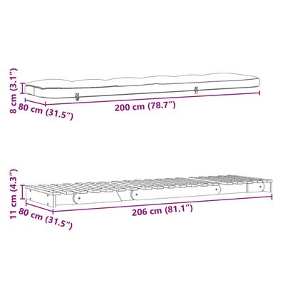 vidaXL Divano Letto Futon con Materasso Bianco 80x206x11cm Legno Pino