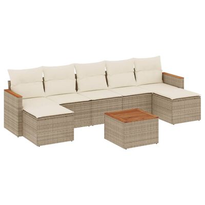 vidaXL Set Divano da Giardino 8 pz con Cuscini Beige in Polyrattan