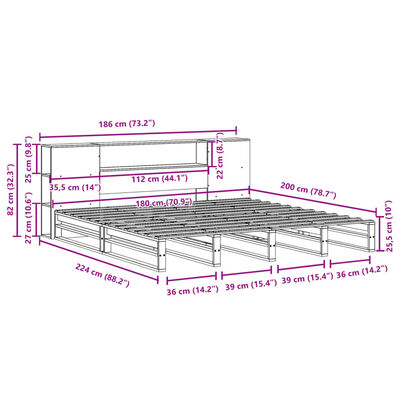 vidaXL Letto Libreria senza Materasso Bianco 180x200 cm Legno Massello