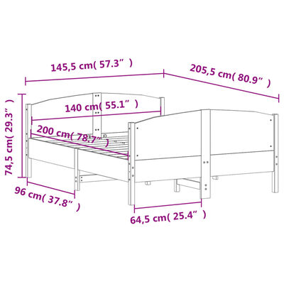 vidaXL Giroletto senza Materasso 140x200 cm in Legno Massello di Pino