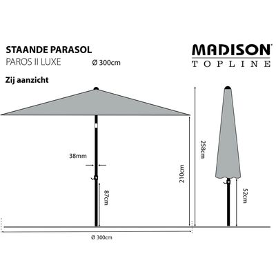 Madison Ombrellone da Giardino Paros II Luxe 300 cm Grigio Chiaro