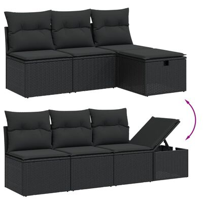 vidaXL Set Divani da Giardino 9 pz con Cuscini Nero in Polyrattan