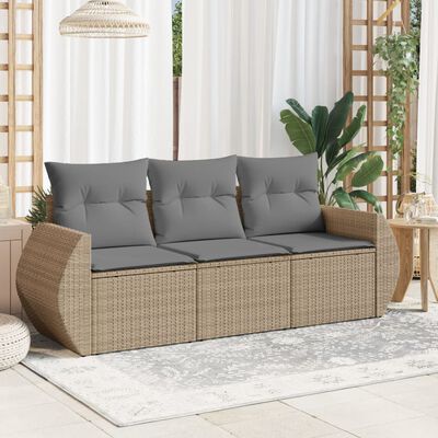 vidaXL Set Divano da Giardino 3 pz con Cuscini Beige in Polyrattan