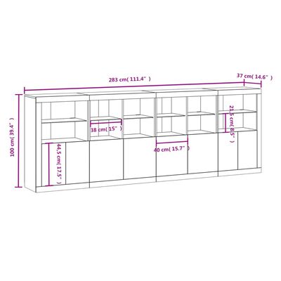 vidaXL Credenza con Luci LED Nera 283x37x100 cm