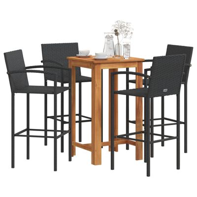 vidaXL Set Bar da Giardino 5 pz Nero in Legno Acacia e Polyrattan