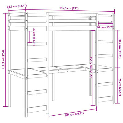 vidaXL Giroletto Soppalco senza Materasso 75x190cm Legno Massello Pino