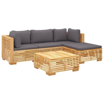 vidaXL Set Divani da Giardino 5 pz con Cuscini Legno Massello di Teak