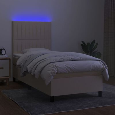 vidaXL Letto a Molle con Materasso e LED Crema 100x200cm in Tessuto