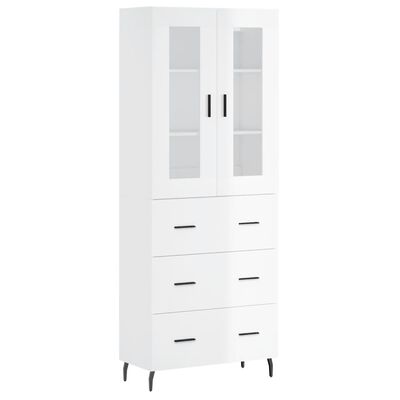 vidaXL Credenza Bianco Lucido 69,5x34x180 cm in Legno Multistrato