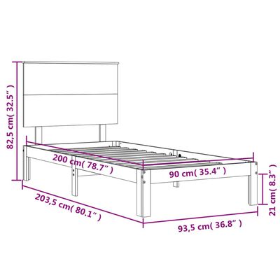 vidaXL Giroletto con Testiera Bianco 90x200 cm in Legno Massello