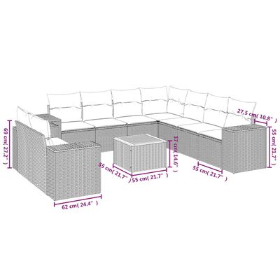 vidaXL Set Divano da Giardino 10 pz con Cuscini Grigio in Polyrattan