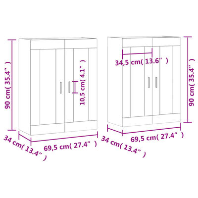 vidaXL Armadietti a Parete 2 pz Neri in Legno Multistrato